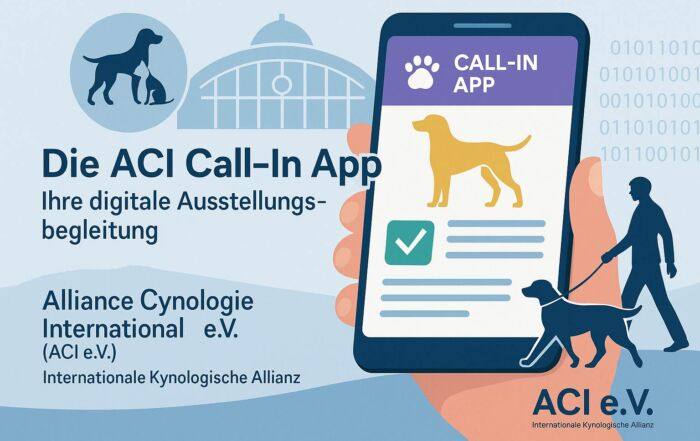 Illustration eines Smartphones mit ACI Call-In App, Hund und Aussteller