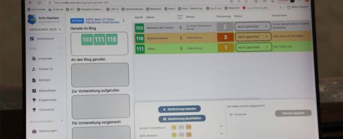Laptop mit geöffneter ACI Call-In App während der Dog Show 2025