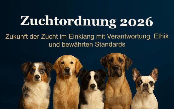 Banner zur Zuchtordnung 2026 der Alliance Cynologie International ACI e.V. mit Fokus auf verantwortungsvolle Hundezucht. mit Copilot erstellt.