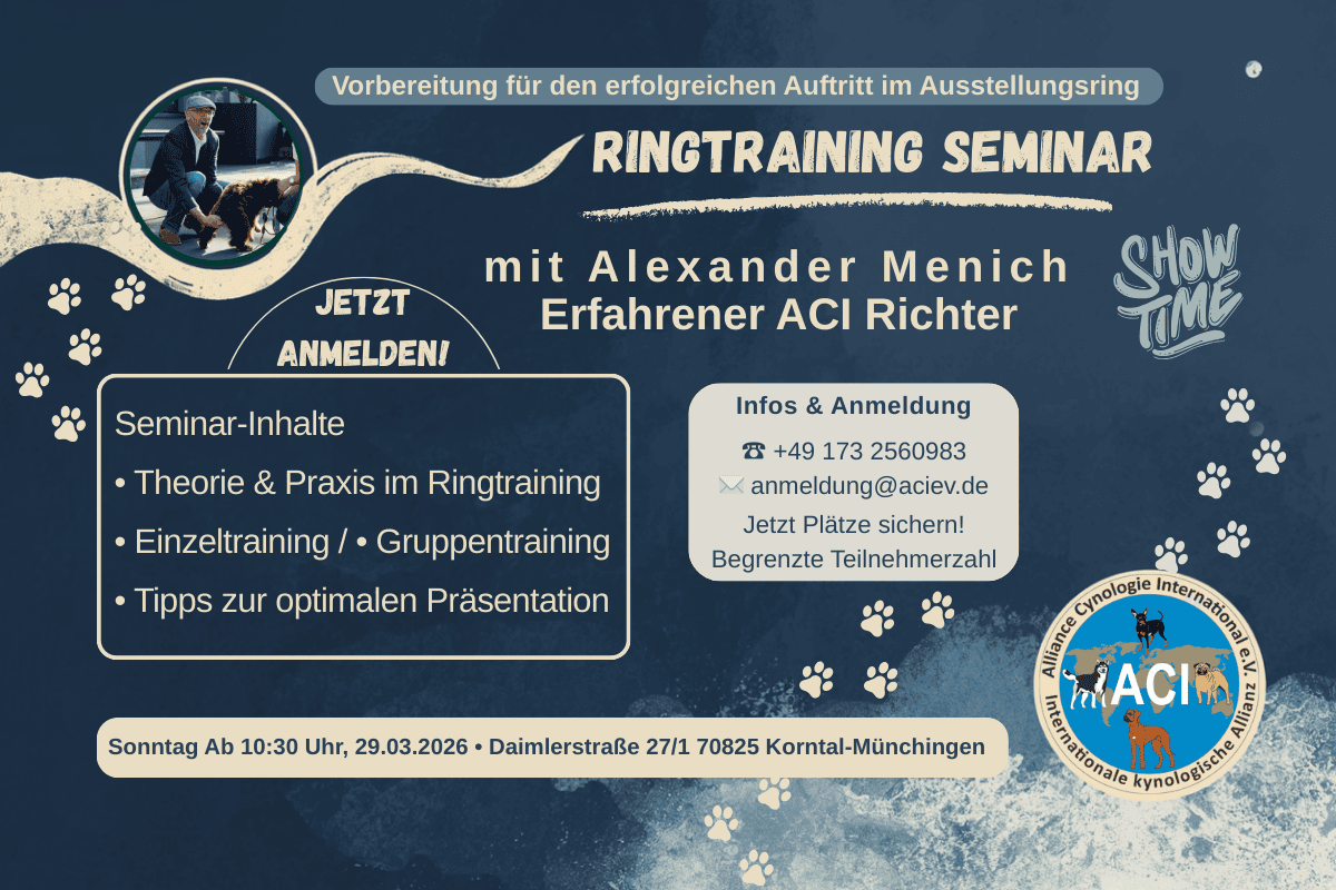 Ringtraining Seminar mit ACI Richter Alexander Menich Vorbereitung Hundeausstellung